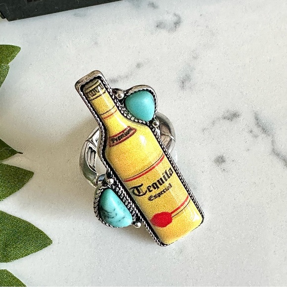 2/$30🌵 Tequila Especial Silver Turquoise Stone Adjustable Alcohol Southwestern - Picture 9 of 15